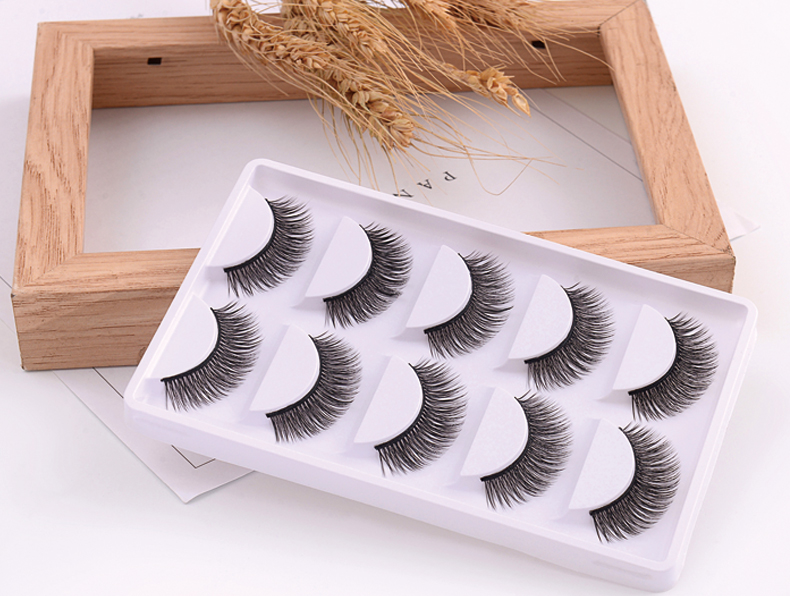 Dày lông mi giả tự nhiên thực tế khỏa thân trang điểm cứng thân cây đôi mí mắt giai đoạn trang điểm năm cặp keo kích mí