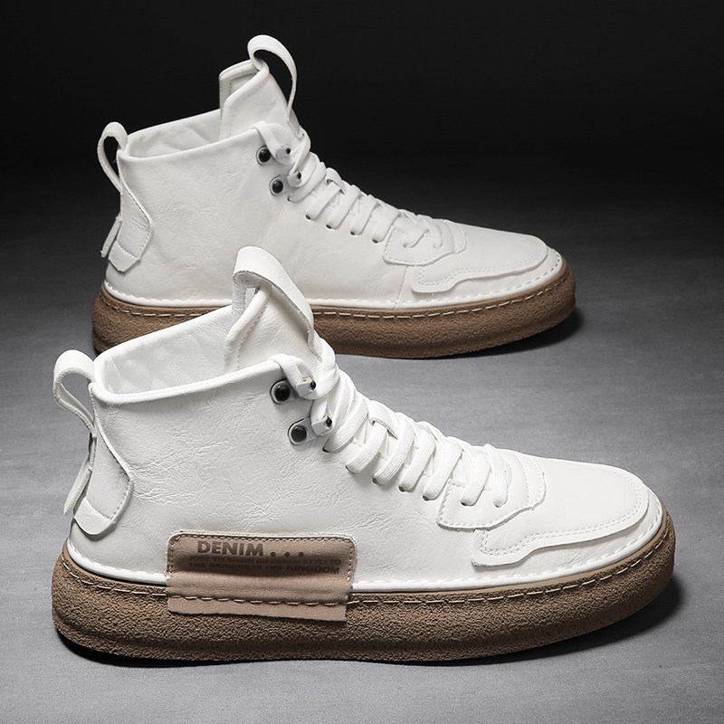 Country Wind Men Shoes Spring 2022 Han Edition High Cylinder Leather Shoes Men Sports Casual Board Shoes Trend Genuine Leather Small White Shoes