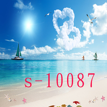 Net red anchor background cloth 3D three-dimensional outdoor scenery seaside beach coconut tree sea live broadcast background wall HD