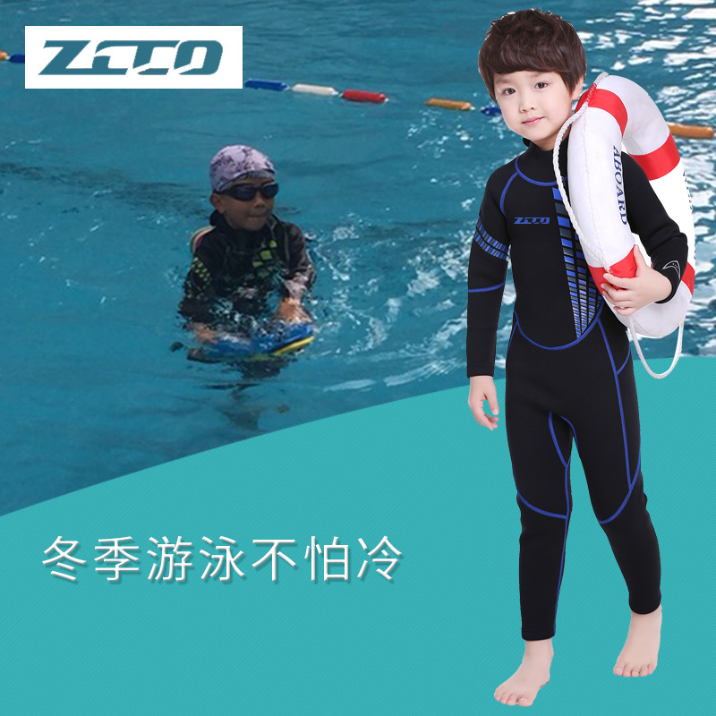 ZCCO new children's diving suit one-piece long-sleeved zipper warm 3mm swimsuit suit diving suit