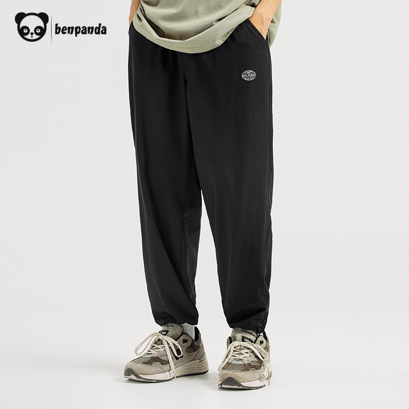 Panda G summer pants men's drawstring leggings trendy sports casual pants overalls hanging thin cropped pants