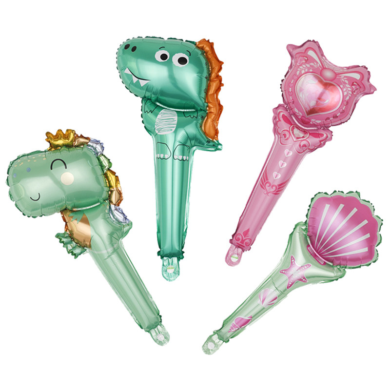 Cartoon Dinosaur Hand Stick Aluminum Film Balloon Dinosaur Magic Wand Gift children Toys percussion Balloon Fun Props