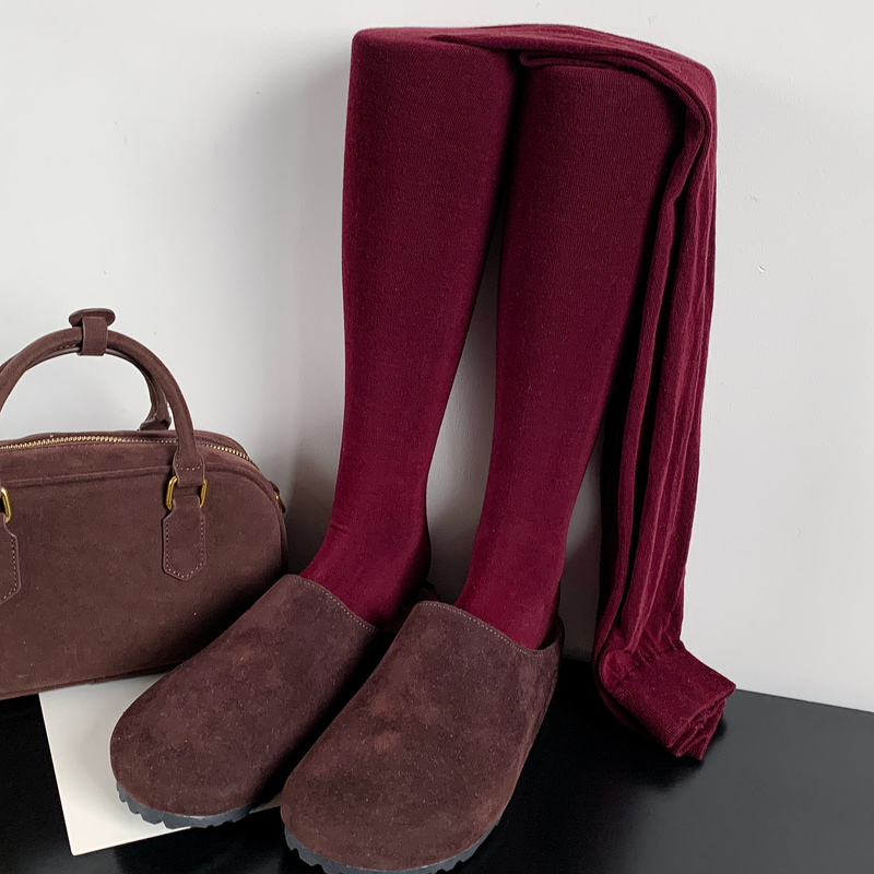Retro Burgundy Pantyhose for Women in Autumn and Winter, Cotton Plain Weave, Square Heel, High-End, Slimming, High-Elastic Leggings