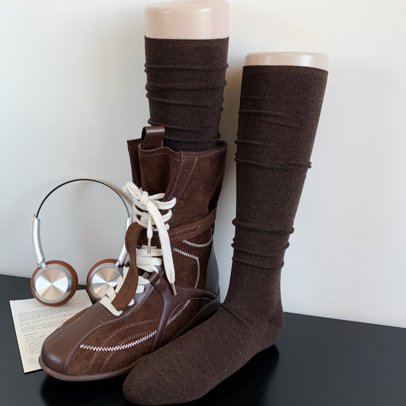 Brown Wool Socks for Women, Autumn and Winter Boot Socks, Melange Coffee Color Calf Socks, Lazy Knee-High Slouch Socks to Match Boots