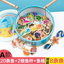 New wooden childrens ocean fishing educational toys magnetic baby infant bucket set puzzle 0-3 years old