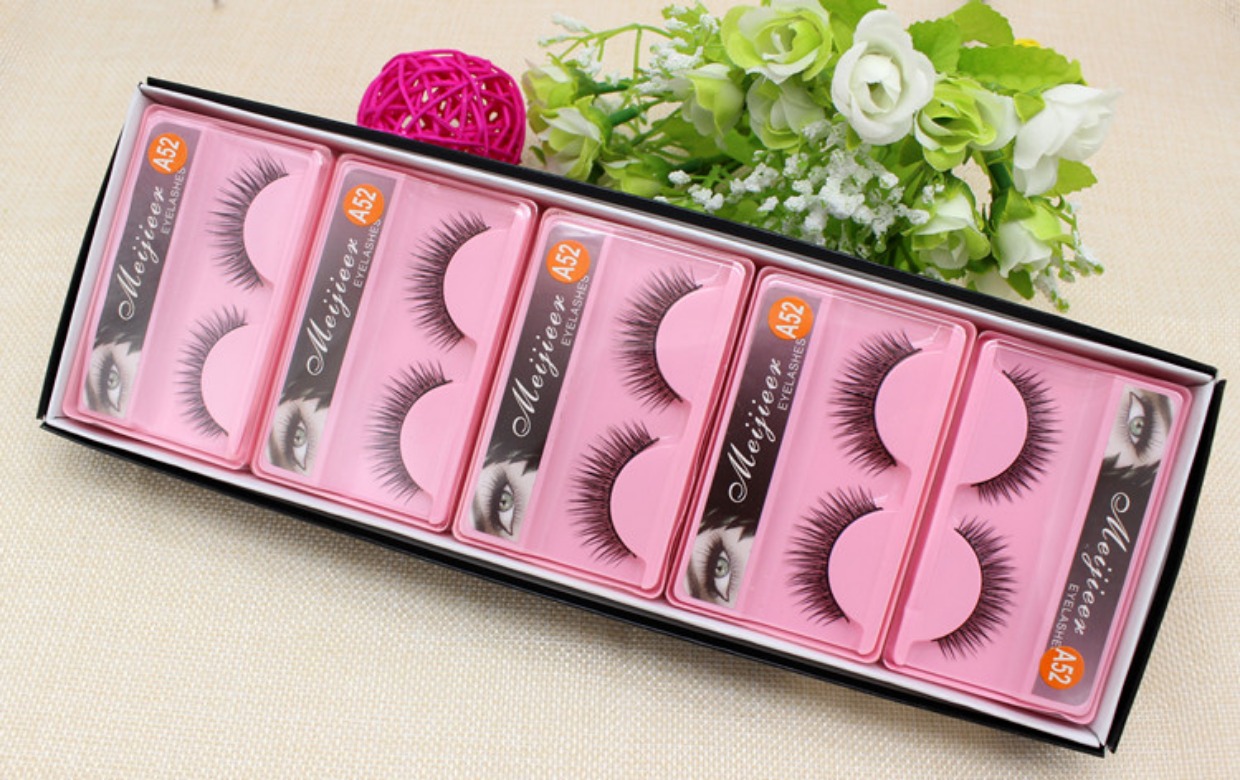 10 cặp cuống đen cứng cuống mi giả A52 sợi tự nhiên dài hàng ngày trang điểm nude cô dâu siêu thực - Lông mi giả keo dán mí mắt