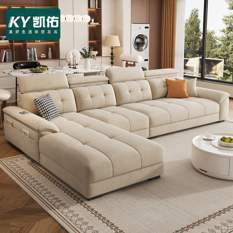 Kaiyou 2026 Model Small Apartment Chenille Removable and Washable Cotton and Linen Chaise Lounge Sofa Living Room Cream Style Velvet Fabric Sofa