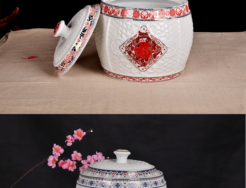 Jingdezhen ceramic barrel 10 jins 20 jins 30 jins ricer box can meter box moisture meter box meters altar storage tank