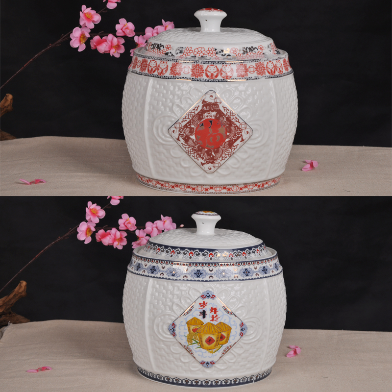 Jingdezhen ceramic barrel 10 jins 20 jins 30 jins ricer box can meter box moisture meter box meters altar storage tank