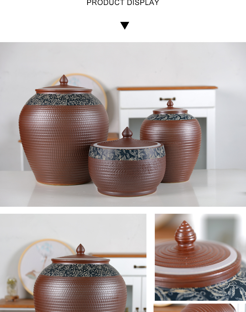 Ceramic barrel with cover coarse pottery household moistureproof ricer box basin surface water cylinder kimchi storage tank bin