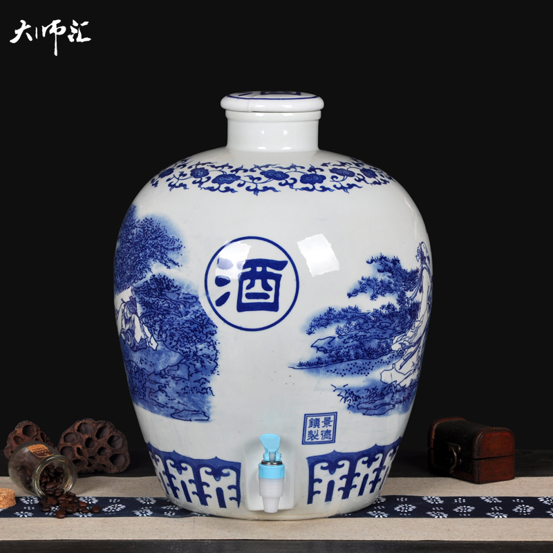 Jingdezhen ceramic jars 50 kg sealed bottle wine bottle wine mercifully bottle it since the wine bottle with tap