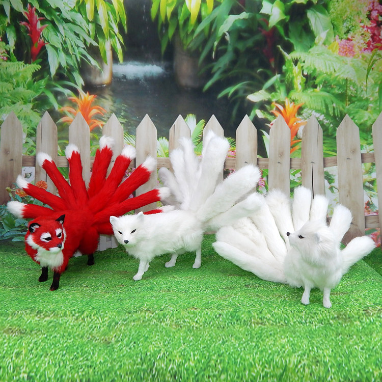 Simulation Nine-Tailed Fox Model Emulation Fox Doll Nine-Tailed Fox Wool Suede Toy Paparazzi And White Fox Decorative Props
