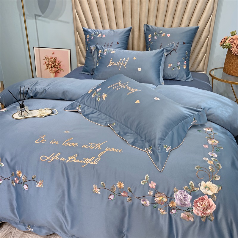 Eurostyle extravagant real silk floral embroidery full cotton four sets 4 pure cotton linen 1 8m bed hat silk sliding bed supplies