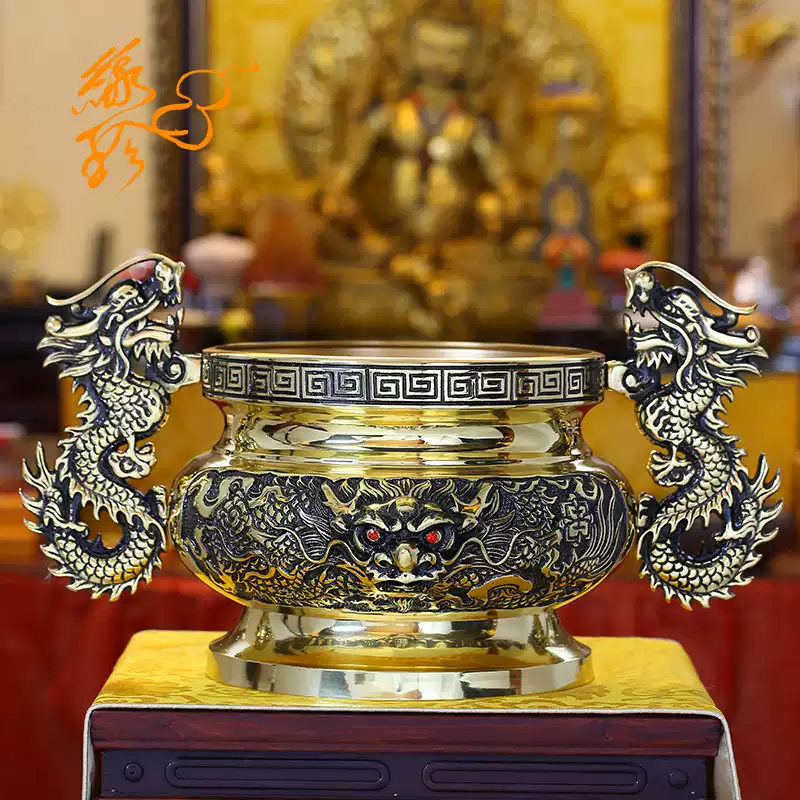 臺灣萬玉堂無耳龍頭爐純銅佛具大尺碼立香爐寺廟插香爐佛堂供奉