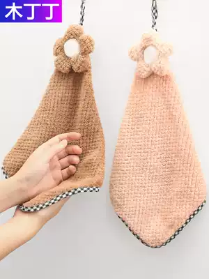 Hand towel hanging thickened coral velvet kitchen powder room cute cartoon water-absorbing children's hand-painted small towel rag
