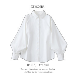 Women's Shirt with Unique Design, Niche Spring Fashion 2025 New Korean Style, Loose Fit, Slimming, Lantern Sleeves, Layered Look, Elegant Top