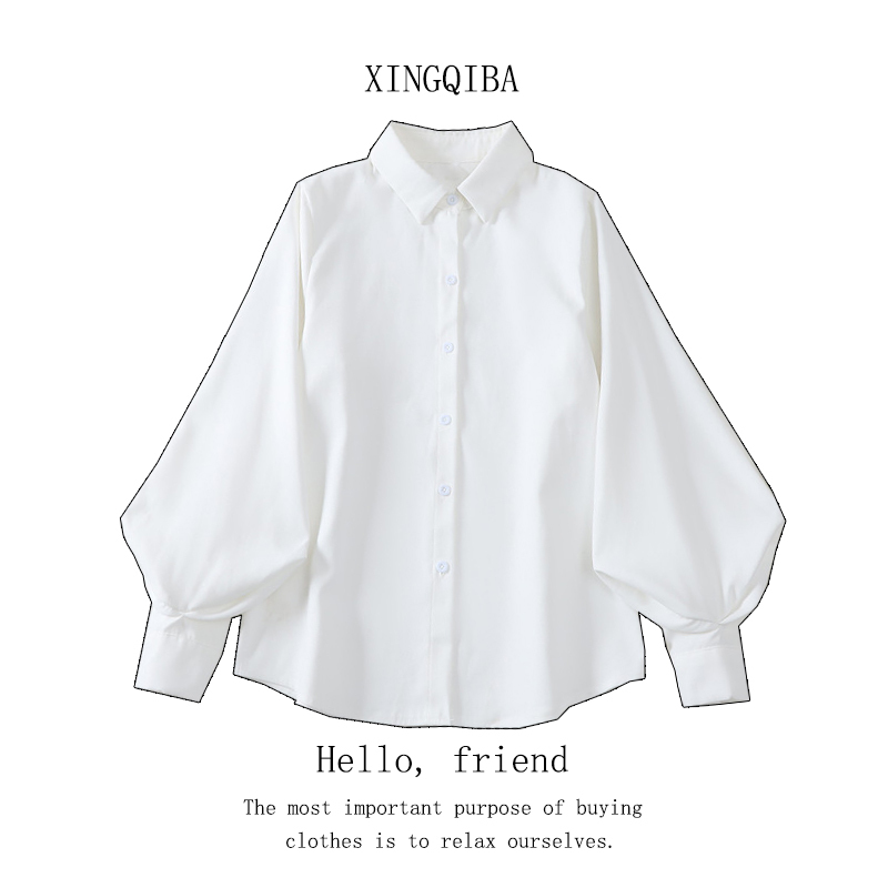 Women's Shirt with Unique Design, Niche Spring Fashion 2026 New Korean Style, Loose Fit, Slimming, Lantern Sleeves, Layered Look, Elegant Top