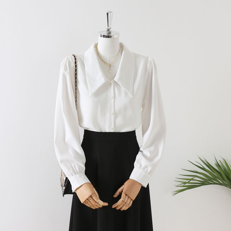 White Long-Sleeved Shirt for Women, Early Spring, Light and Sophisticated French Design, Professional Interview Formal Wear, V-Neck Chiffon Blouse White Long-Sleeved Shirt for Women, Early Spring, Light and Sophisticated French Design, Professional Interview Formal Wear, V-Neck Chiffon Blouse