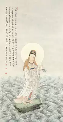 HD copy of famous calligraphy and painting Xia Jingshan crossing the sea Guanyin 66x128cm