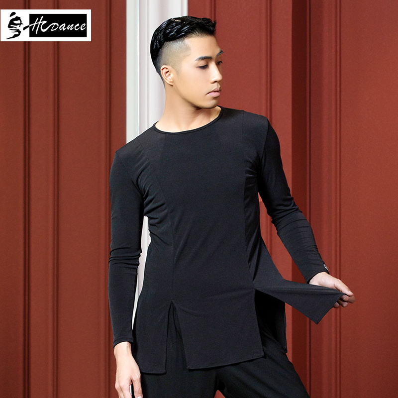 Dynasty Dance (Classic) Men's Dance Practice Clothes Latin Dance Social Dance Black Round Neck Shirt MA1237