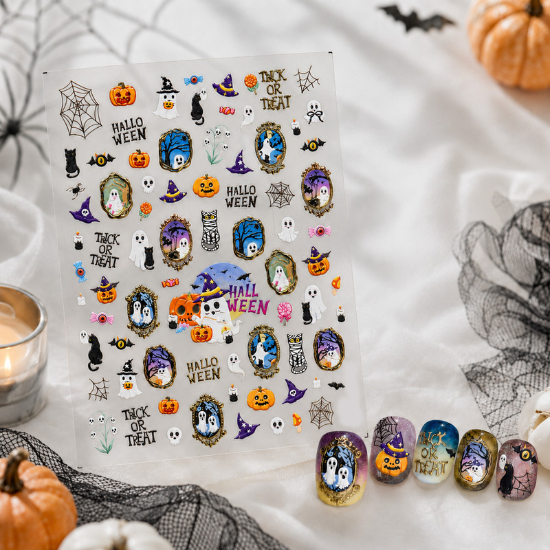 Cute Halloween Ghost Nail Stickers Halloween-Themed Pumpkin Ghost Spider Web DIY Nail Decorations