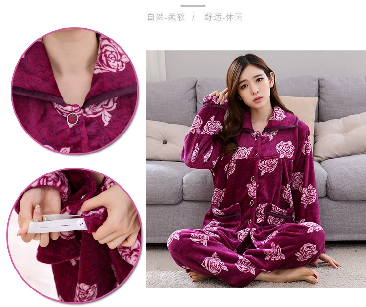 Cũ hơn dày flannel dịch vụ nhà mùa đông bà ngoại lỏng XL cộng với phụ nữ béo áo ngủ dài tay