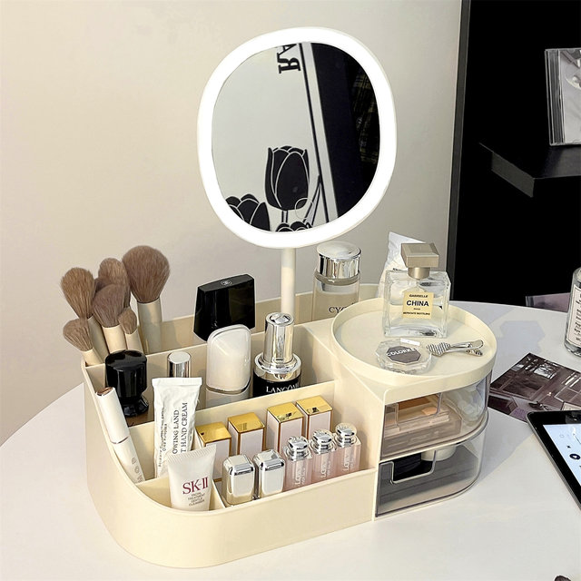 Internet Celebrity desktop ກ່ອງເກັບຮັກສາເຄື່ອງສໍາອາງ multifunctional dressing table with mirror drawer type skin care product lipstick storage box