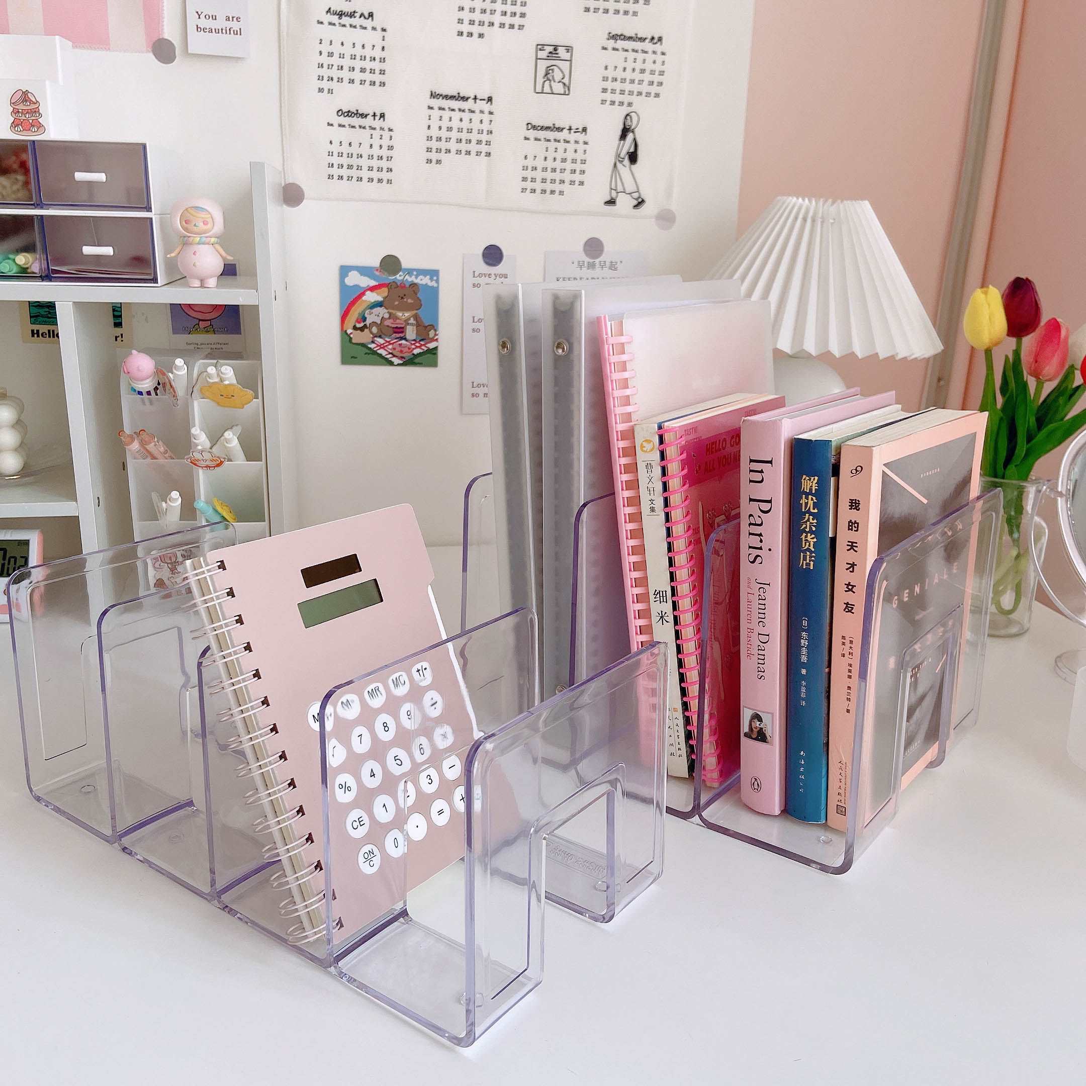 Acrylic book stand holder box ins transparent separation of bookshelves reading shelf clips for book students to put book brackets desktop containing