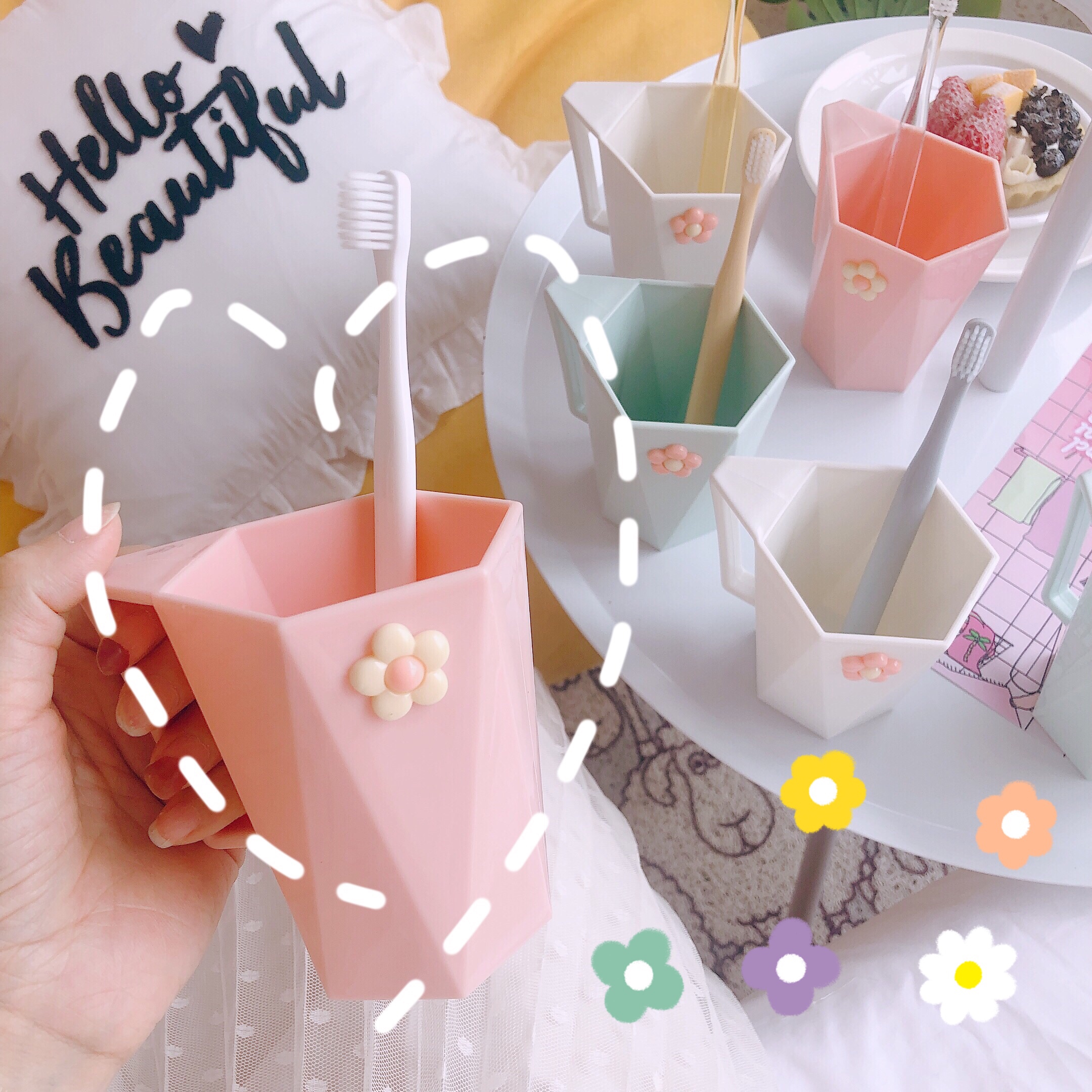 Washing cup Student dormitory brushing cup cute creative ins wind simple cartoon couple household plastic tooth bucket