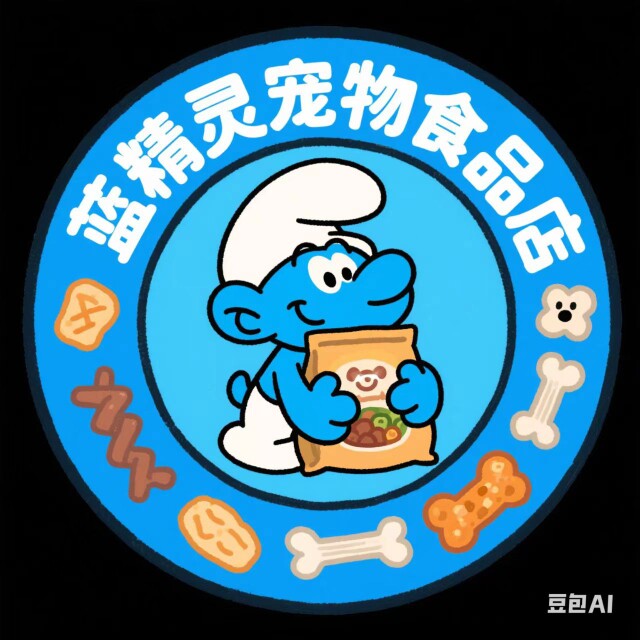 蓝精灵宠物食品店的LOGO