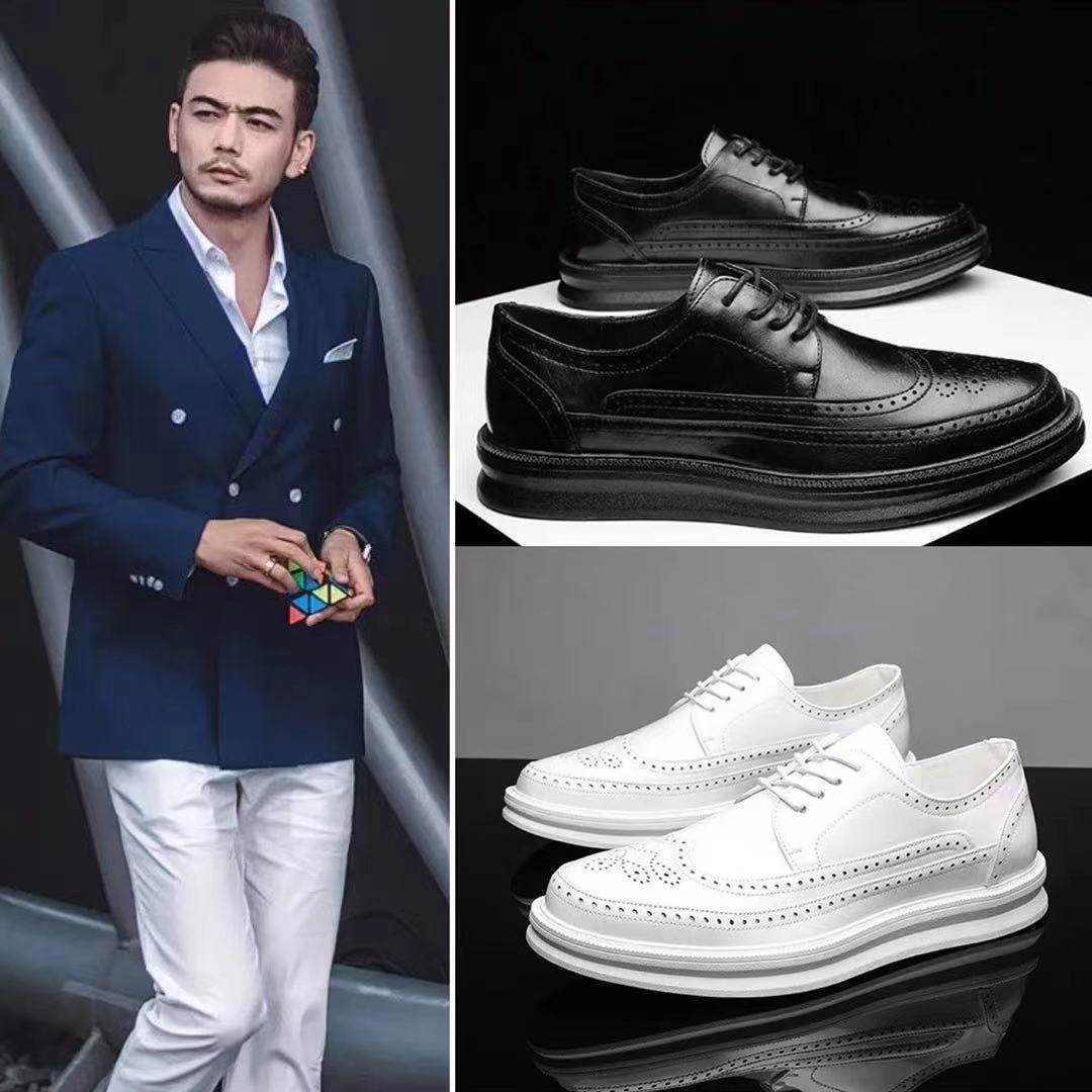 Leather shoes Korean version leather thick bottom business lace all-match soft surface trend groom shoes autumn and winter men's casual shoes men