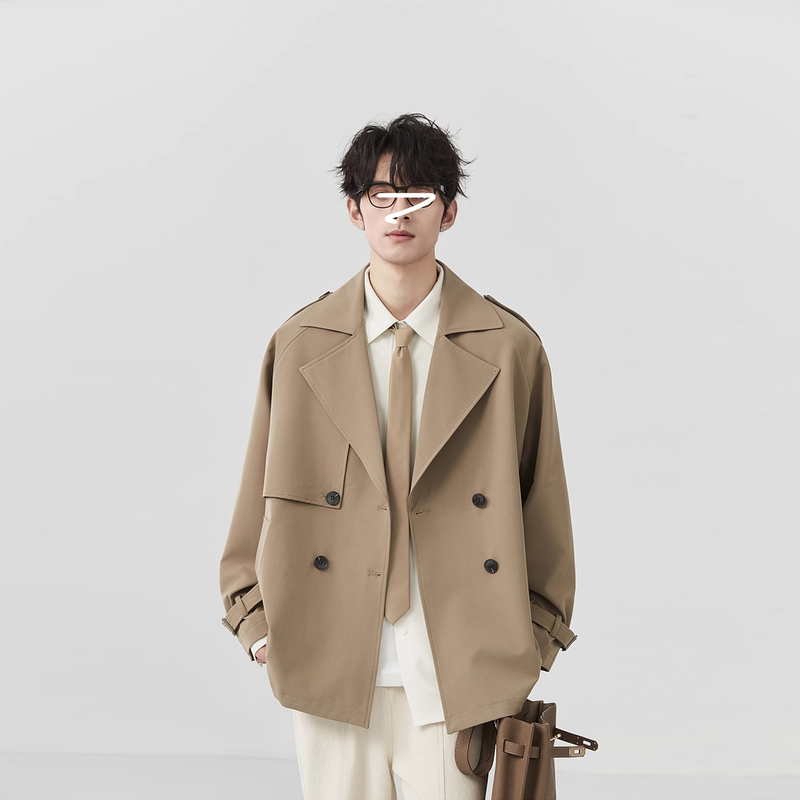 [Double-Breasted Design] Early Autumn Blazer Collar Short Trench Coat, Loose-Fitting Commuter Casual Wrinkle-Resistant Jacket