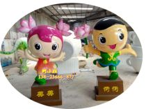 Lotus themed fiberglass hand holding lotus and lotus seeds landscape cartoon doll sculpture Dutch and American mascot image