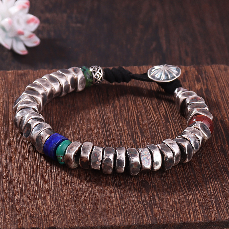 Original High-Weight Handcrafted Vintage Silver Jewelry with Coiled Silver Beads, Trendy 925 Silver Bracelet for Men Original High-Weight Handcrafted Vintage Silver Jewelry with Coiled Silver Beads, Trendy 925 Silver Bracelet for Men