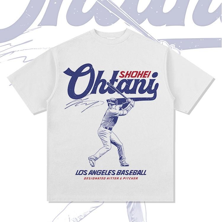 Shohei Ohtani American Baseball Retro Print Loose Trendy Brand Versatile Pure Cotton Heavyweight Short-Sleeve T-Shirt