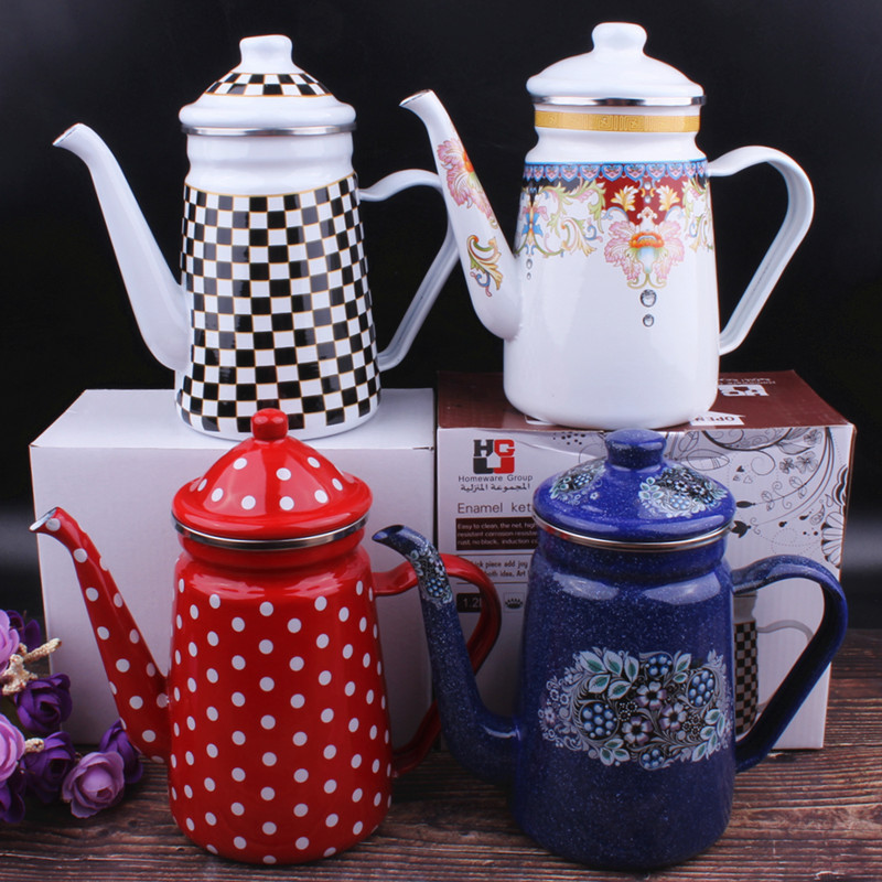 Special Offer Ethnic Style Enamel Milk Tea Pot, Kettle, Oil Pot, Vinegar Pot, Coffee Pot, Tea Brewing Cold Water Pot, Enamel Flower Tea Pot