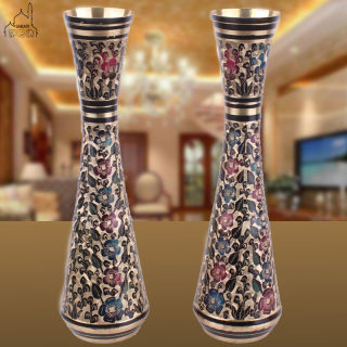 Pakistani copper handmade black lacquer thin neck copper vase home entrance feng shui copper vase