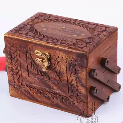 India Pakistan antique walnut hand-carved three-dimensional high-grade jewelry box multi-layer jewelry box