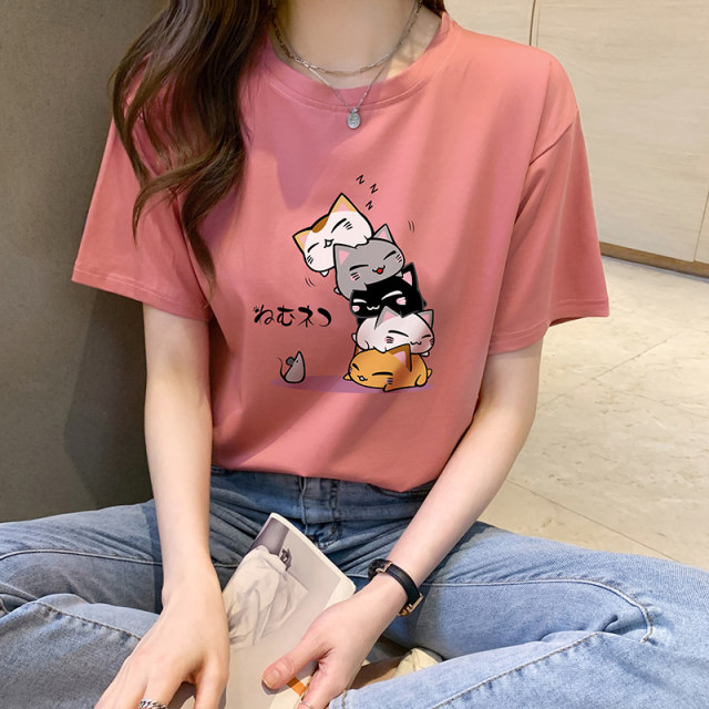 Pure cotton short-sleeved T-shirt women's 2022 new half-sleeved thin section niche design sense of blood top clothes summer