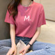 Rose red short-sleeved T-shirt women's 2022 new summer loose thin section niche design shirt printing half-sleeve