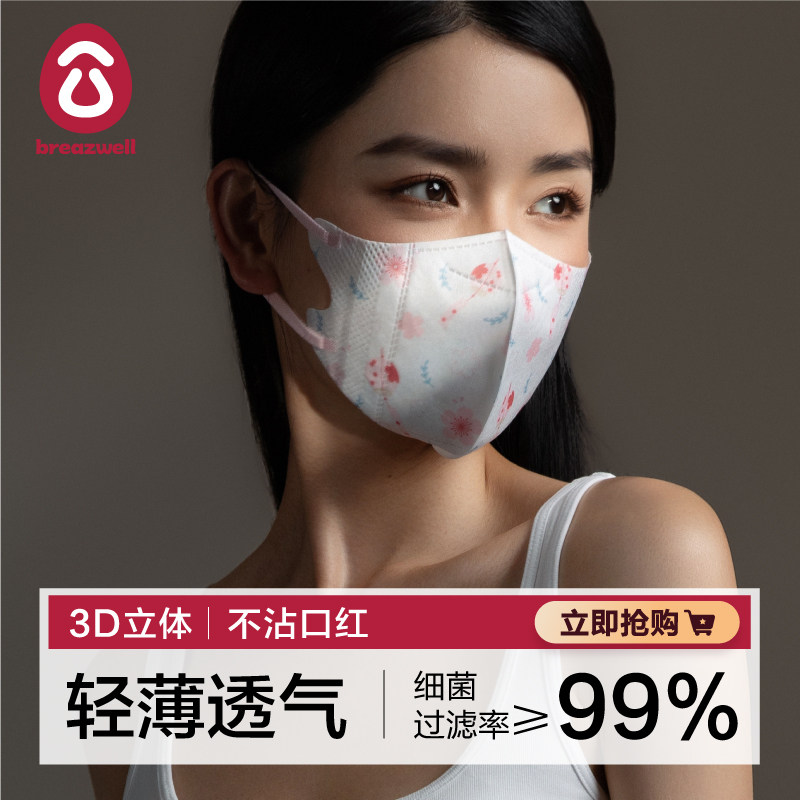 Breazwell品牌3D立体樱花口罩 高颜值薄款冬季防尘口罩 显脸小腮红设计