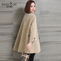 Goat Cut Suede Big Coat Woman New Fashion Leather Grass Women Dress Medium Long Fleece Grain Suede Ferret Mother Dress