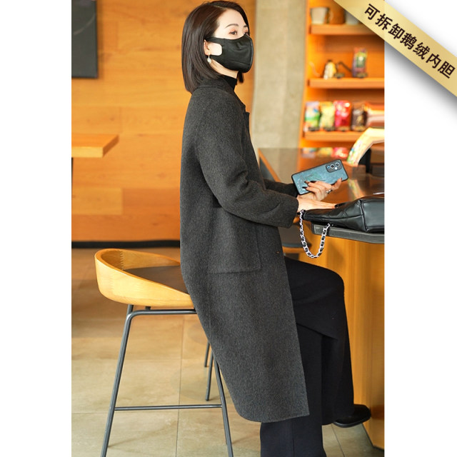 2025年秋冬新款双面呢羊毛大衣显瘦保暖毛呢外套女可拆卸鹅绒内胆