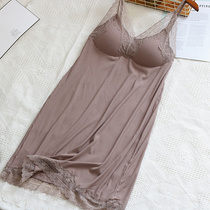 Spring and summer silk Waterfall Mordale sleeping dress with long dresses Sling Sexy Lace Sideband Chest Pads Girls Underwear Beating bottom
