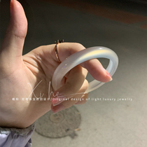 Natural Jade Bracelet Womens Ice Agate Bracelet Womens Young Style Small Circle Mouth White Moonlight High Ice Transparent Chalcedony Bracelet