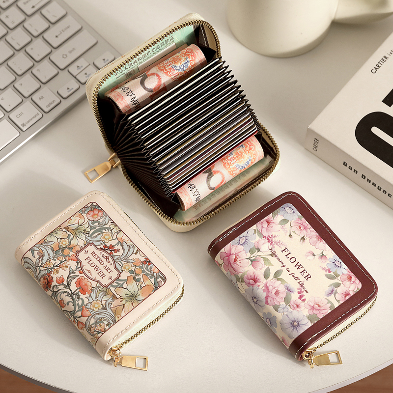 Van Gogh Floral Style Card Holder for Women, Niche High-End Anti-Magnetic Card Case with Multiple Card Slots, Cute and Compact Coin Purse, New Model
