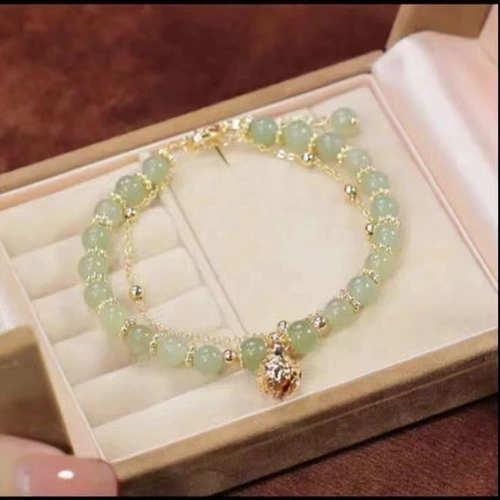 TikTok, натуральный браслет с одной бусиной из нефрита, не выцветает