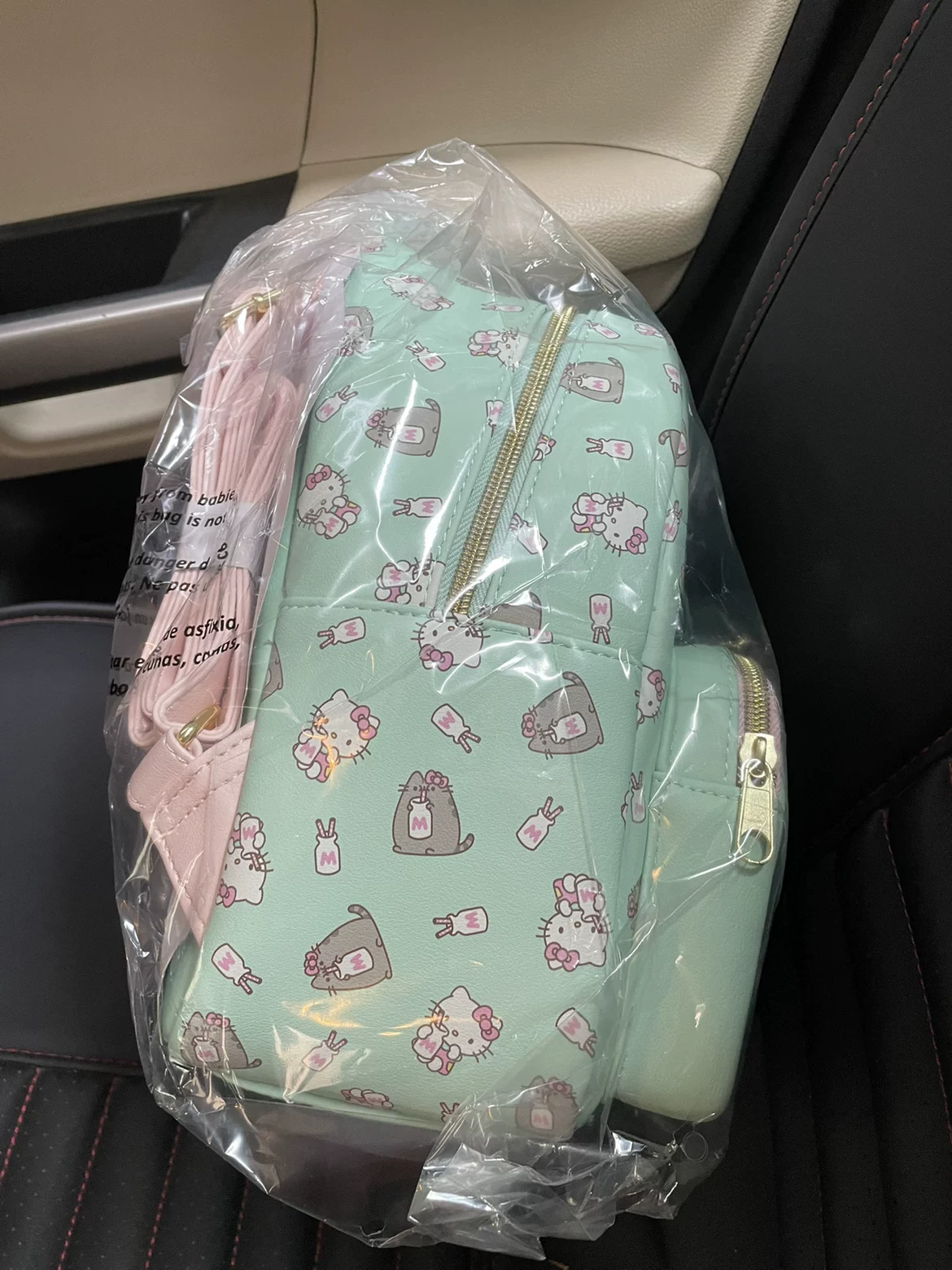 Рюкзак Loungefly KT x Pusheen для детей, мятная экокожа, миниатюрный родительско‑детский дизайн