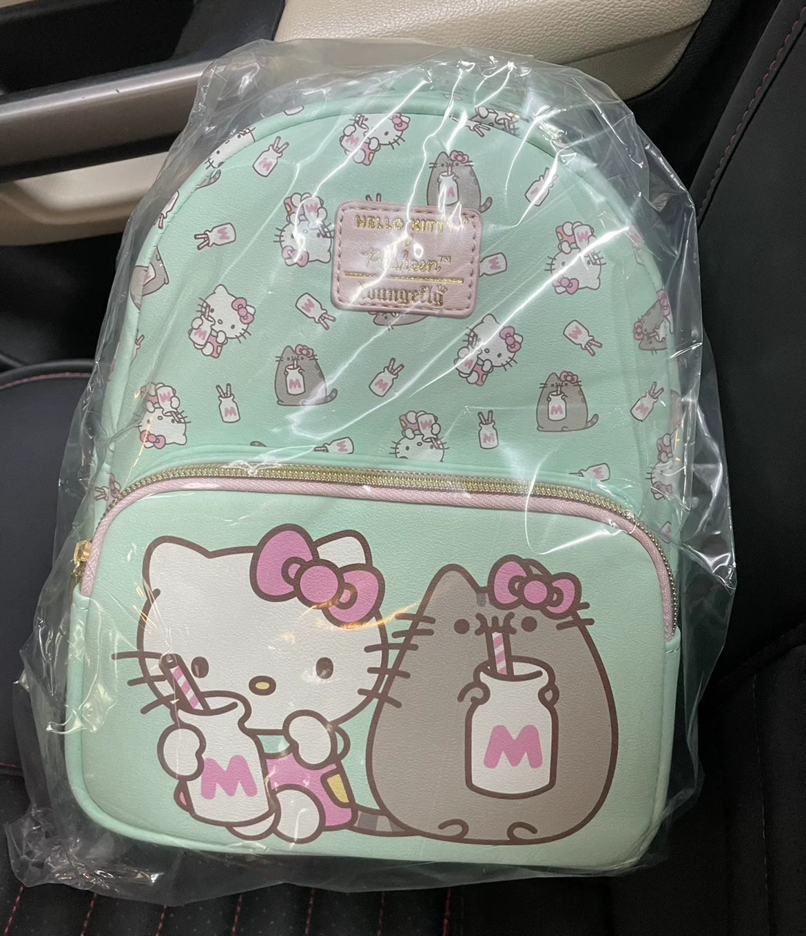 Рюкзак Loungefly KT x Pusheen для детей, мятная экокожа, миниатюрный родительско‑детский дизайн