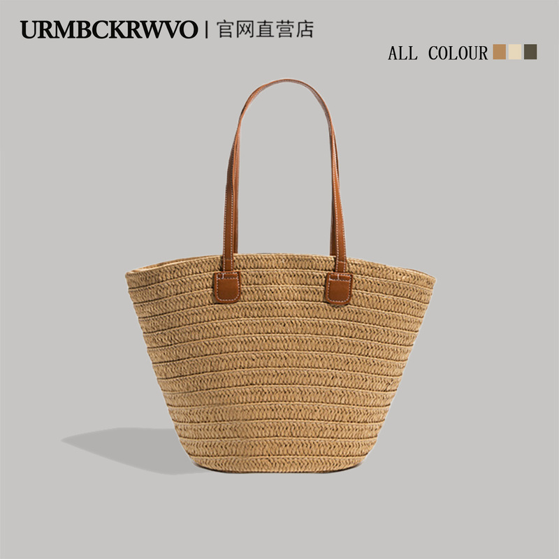 Urbmck Straw Woven Bag for Women 2026 New Versatile Large-Capacity Beach Straw Bag Vegetable Basket Commuter Tote Bag Trendy